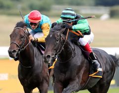 Colomano (Andreas Helfenbein) gewinnt das 182. Oppenheim-Union-Rennen, Gr. II, in Köln. Foto: Dr. Jens Fuchs