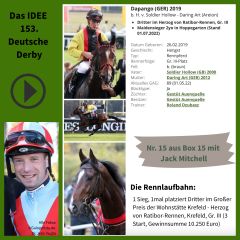 Geht mit der Nr. 15 ins IDEE 153. Deutsche Derby - Dapango. ©galoppfoto - Turf-Times - Dr. Jens Fuchs