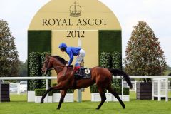 Der Gonbarda-Sohn Farhh (3. Platz) mit  Frankie Dettori beim Aufgalopp in Ascot. www.galoppfoto.de - Frank Sorge