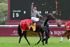 Treve und Thierry Jarnet nach dem Prix de l'Arc de Triomphe 2014. Foto: Dr. Jens Fuchs